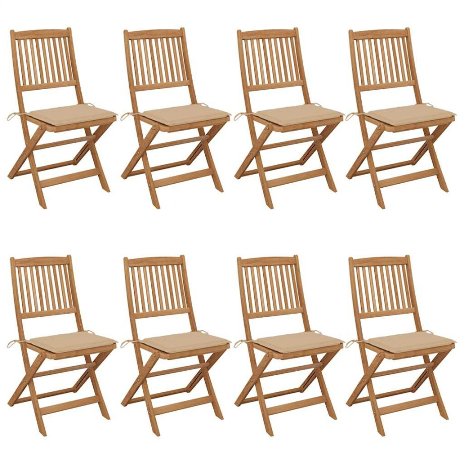 vidaXL Tuinstoelen 8 st inklapbaar met kussens massief acaciahout afbeelding 1