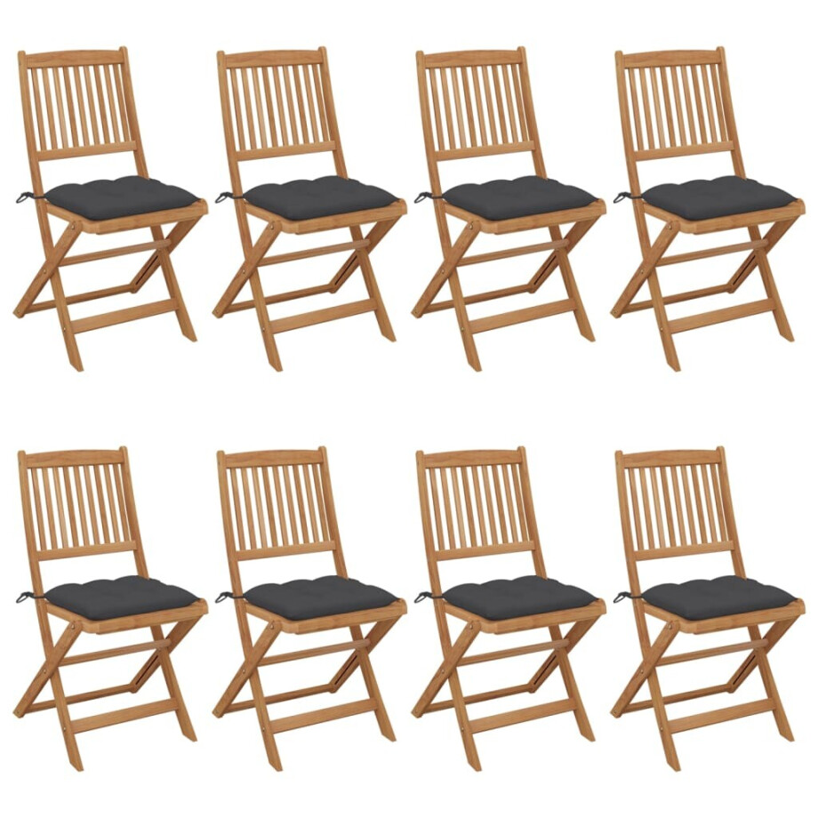 vidaXL Tuinstoelen 8 st inklapbaar met kussens massief acaciahout afbeelding 1