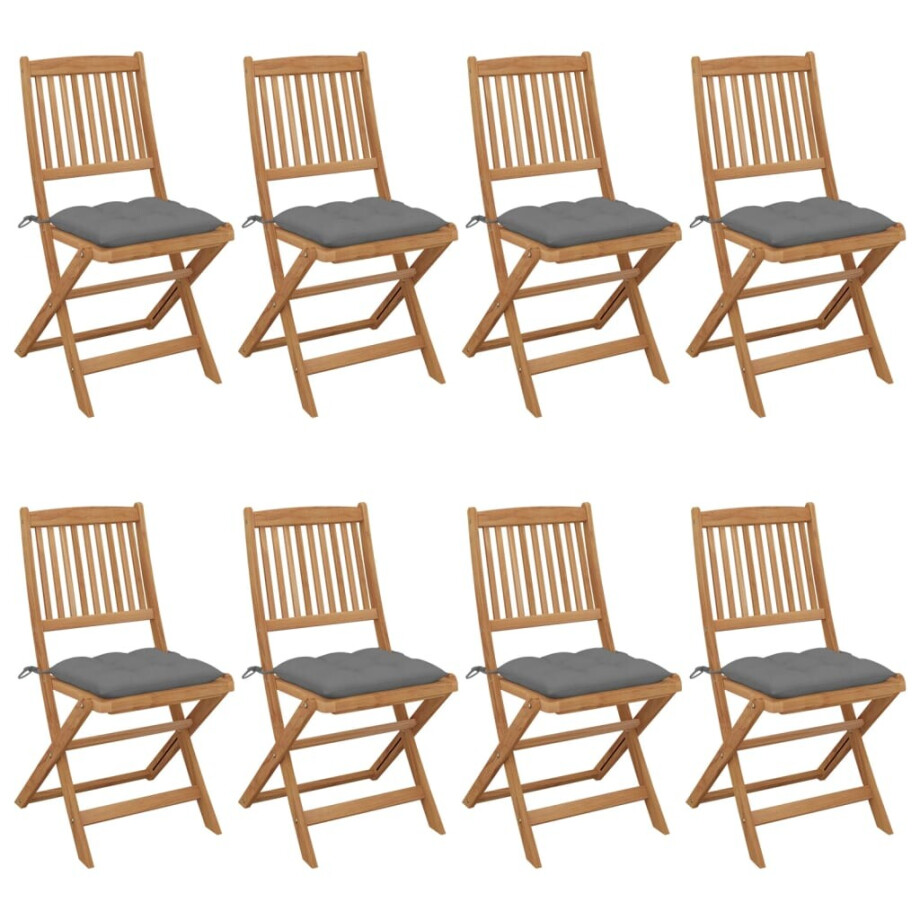vidaXL Tuinstoelen 8 st inklapbaar met kussens massief acaciahout afbeelding 1