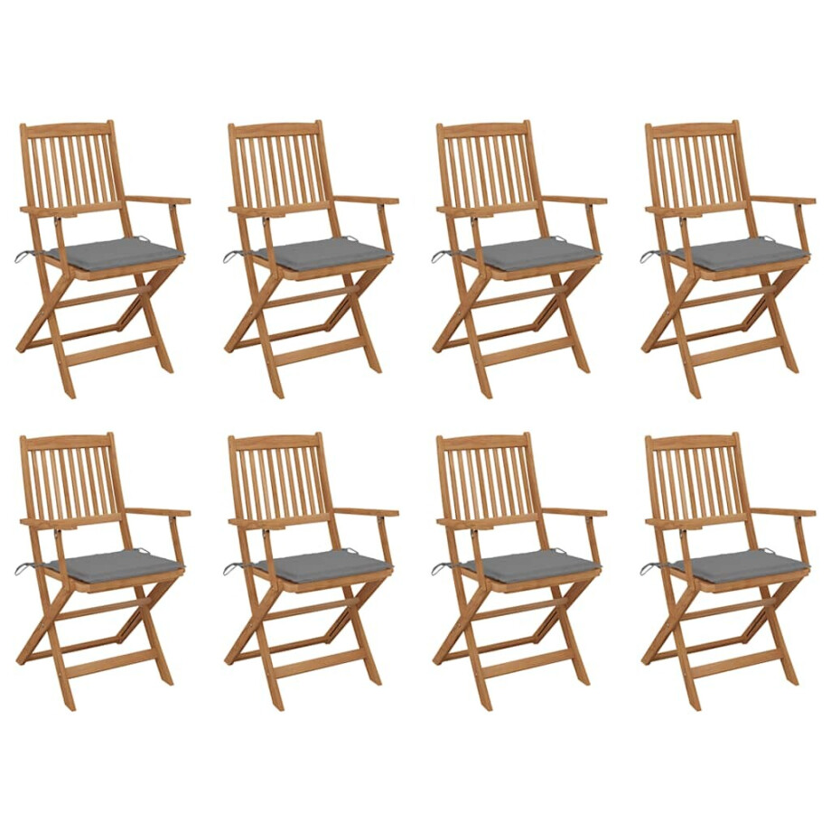 vidaXL Tuinstoelen 8 st inklapbaar met kussens massief acaciahout afbeelding 1