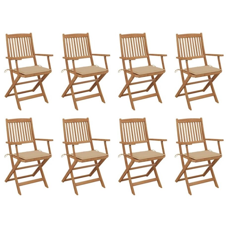 vidaXL Tuinstoelen 8 st inklapbaar met kussens massief acaciahout vidaXL Tuinstoelen 8 st inklapbaar met kussens massief acaciahout afbeelding 1