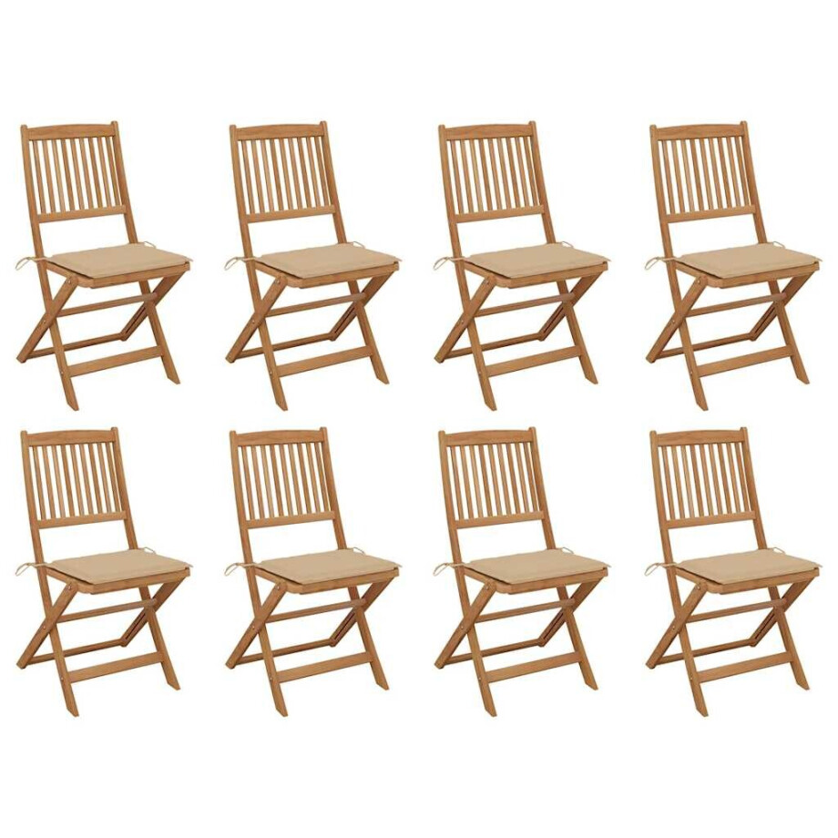 vidaXL Tuinstoelen 8 st inklapbaar met kussens massief acaciahout afbeelding 1