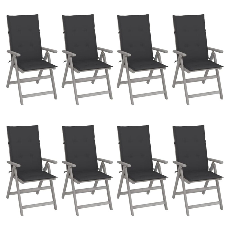 vidaXL Tuinstoelen 8 st verstelbaar met kussens acaciahout grijs afbeelding 1