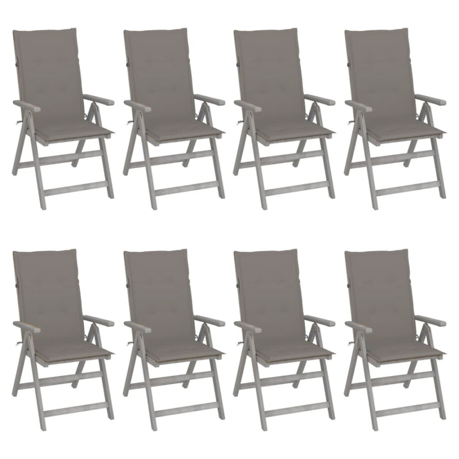 vidaXL Tuinstoelen 8 st verstelbaar met kussens acaciahout grijs vidaXL Tuinstoelen 8 st verstelbaar met kussens acaciahout grijs afbeelding 1