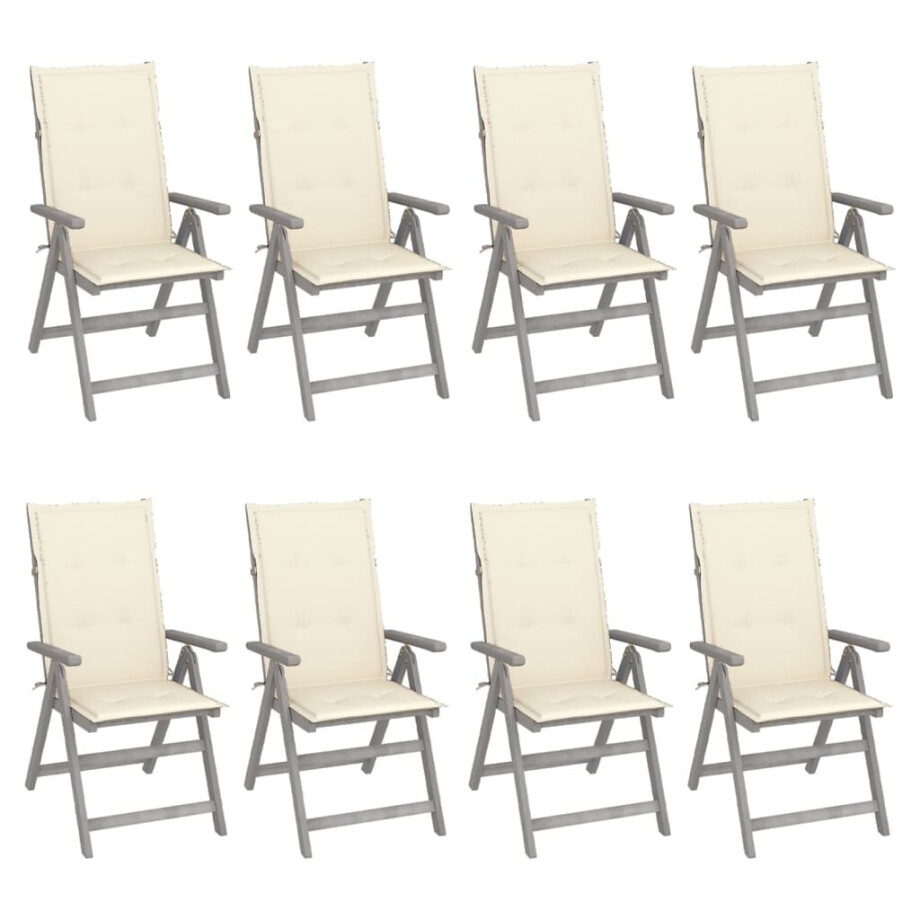 vidaXL Tuinstoelen 8 st verstelbaar met kussens acaciahout grijs vidaXL Tuinstoelen 8 st verstelbaar met kussens acaciahout grijs afbeelding 1