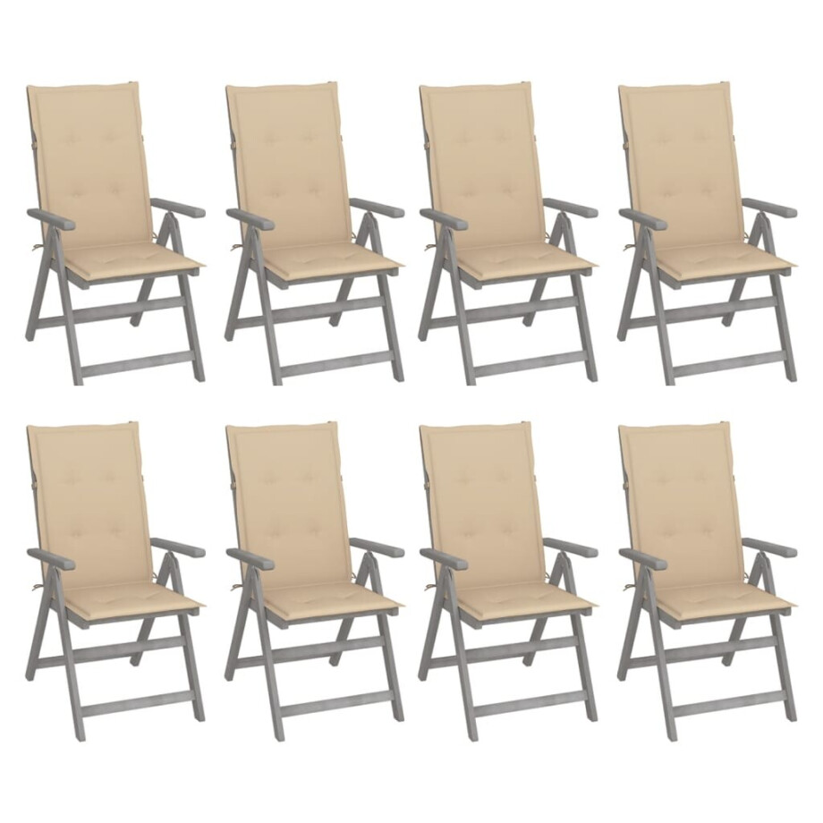 vidaXL Tuinstoelen 8 st verstelbaar met kussens acaciahout grijs vidaXL Tuinstoelen 8 st verstelbaar met kussens acaciahout grijs afbeelding 1