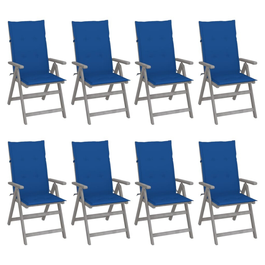 vidaXL Tuinstoelen 8 st verstelbaar met kussens acaciahout grijs vidaXL Tuinstoelen 8 st verstelbaar met kussens acaciahout grijs afbeelding 1