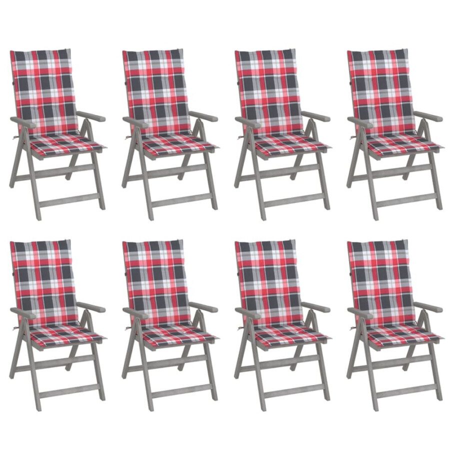 vidaXL Tuinstoelen 8 st verstelbaar met kussens acaciahout grijs vidaXL Tuinstoelen 8 st verstelbaar met kussens acaciahout grijs afbeelding 1