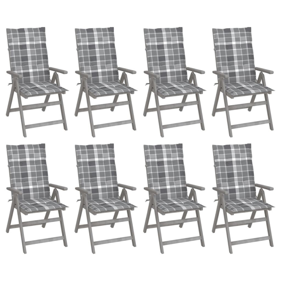 vidaXL Tuinstoelen 8 st verstelbaar met kussens acaciahout grijs afbeelding 1