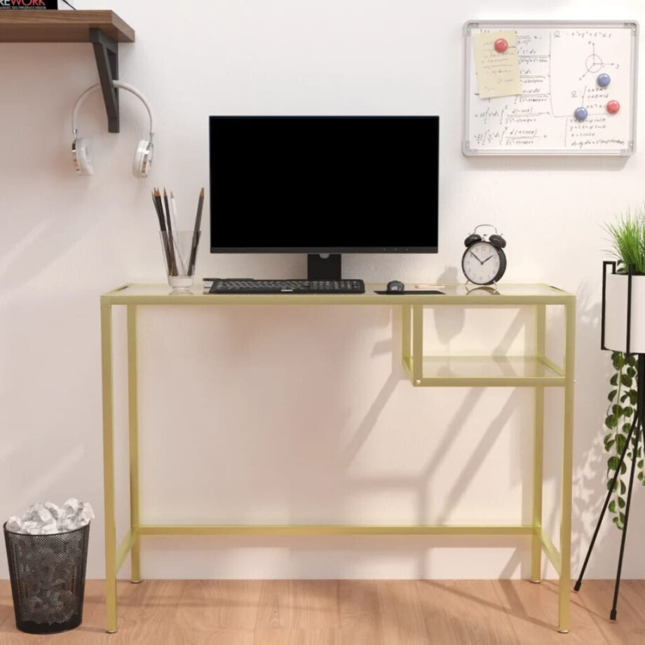 vidaXL Computerbureau 100x36x74 cm gehard glas transparant afbeelding 1