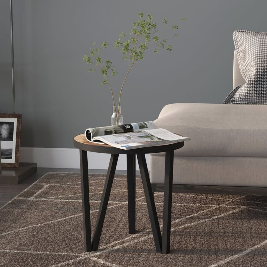 vidaXL Salontafel Ø35 cm MDF zwart en geel afbeelding 1