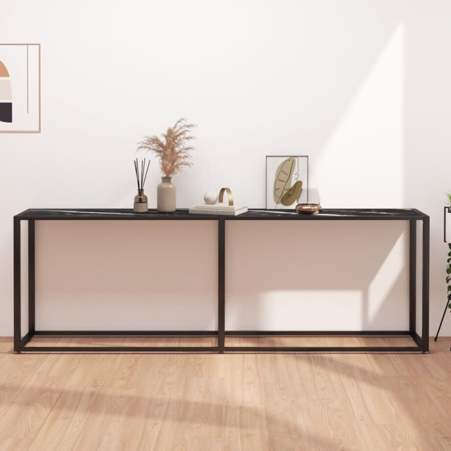 vidaXL Wandtafel 220x35x75,5 cm gehard glas zwartmarmerkleurig afbeelding 1