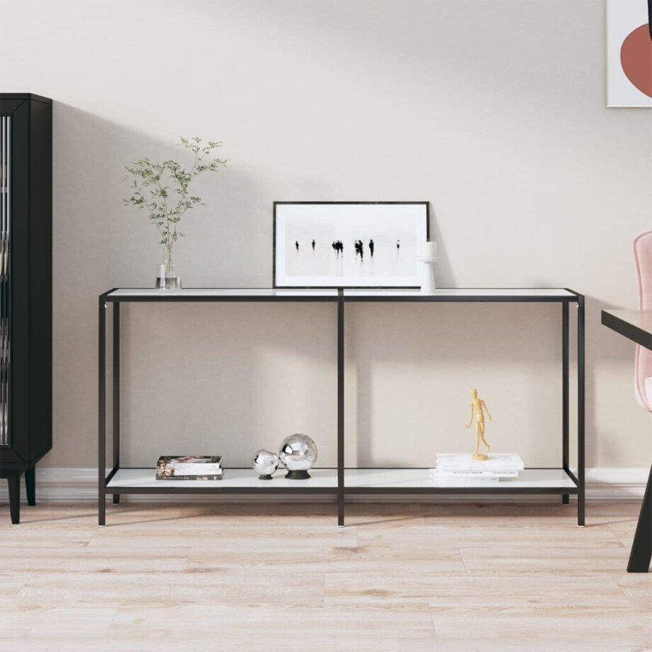 vidaXL Wandtafel 160x35x75,5 cm gehard glas wit afbeelding 1