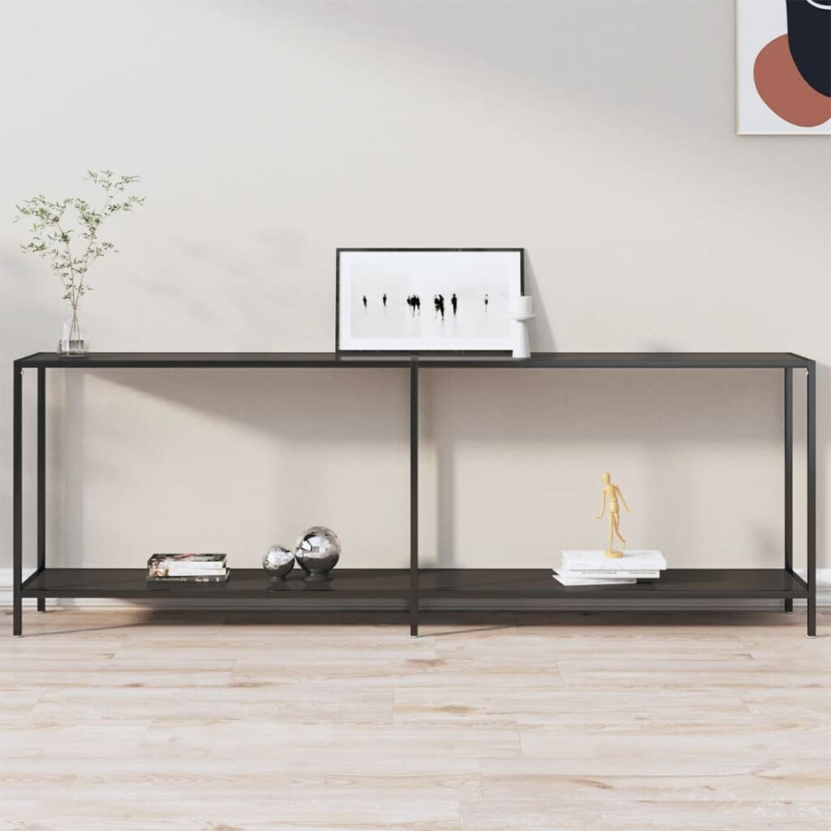 vidaXL Wandtafel 220x35x75,5 cm gehard glas zwart afbeelding 1