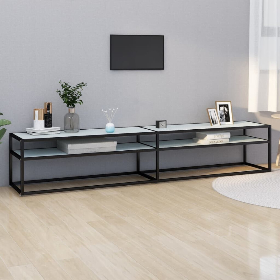 vidaXL Tv-meubel 220x40x40,5 cm gehard glas witmarmerkleurig afbeelding 1
