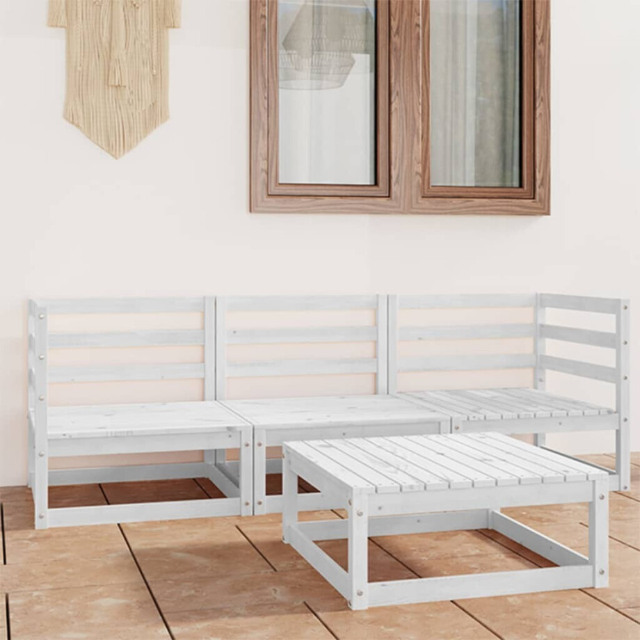 vidaXL 4-delige Loungeset massief grenenhout wit afbeelding 1