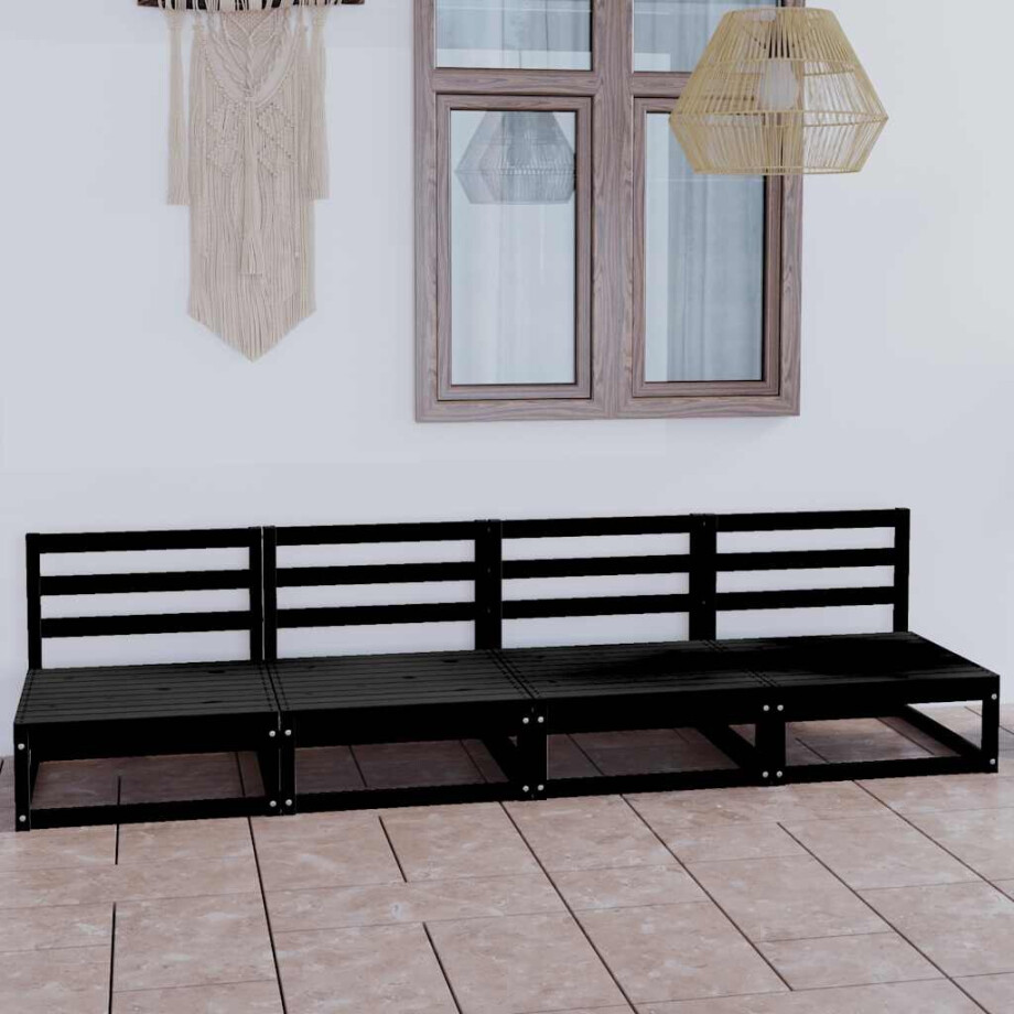 vidaXL Tuinbank 4-zits massief grenenhout zwart afbeelding 1