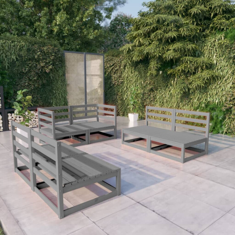 vidaXL 6-delige Loungeset massief grenenhout grijs afbeelding 1