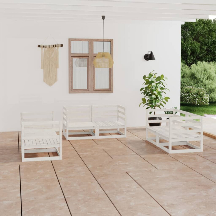vidaXL 6-delige Loungeset massief grenenhout wit afbeelding 1