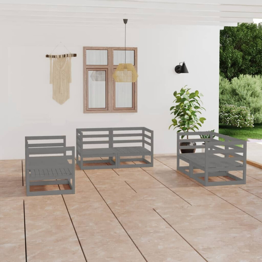 vidaXL 6-delige Loungeset massief grenenhout grijs afbeelding 1