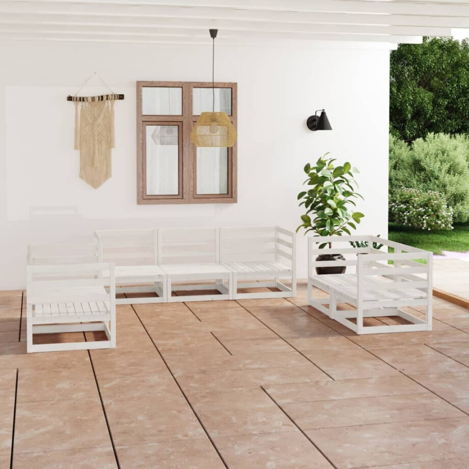 vidaXL 7-delige Loungeset massief grenenhout wit afbeelding 1