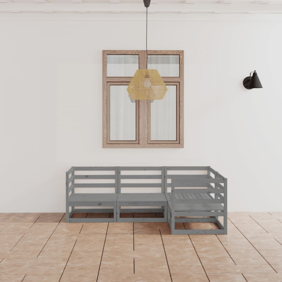 vidaXL 4-delige Loungeset massief grenenhout grijs afbeelding 1