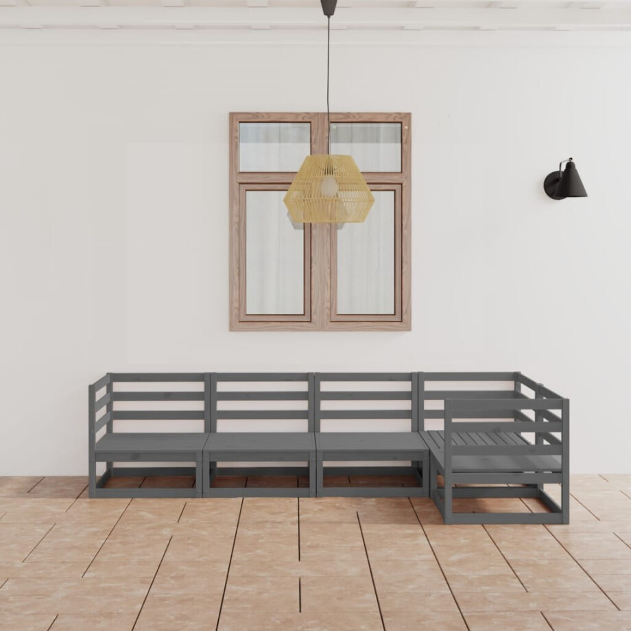 vidaXL 5-delige Loungeset massief grenenhout grijs vidaXL 5-delige Loungeset massief grenenhout grijs afbeelding 1