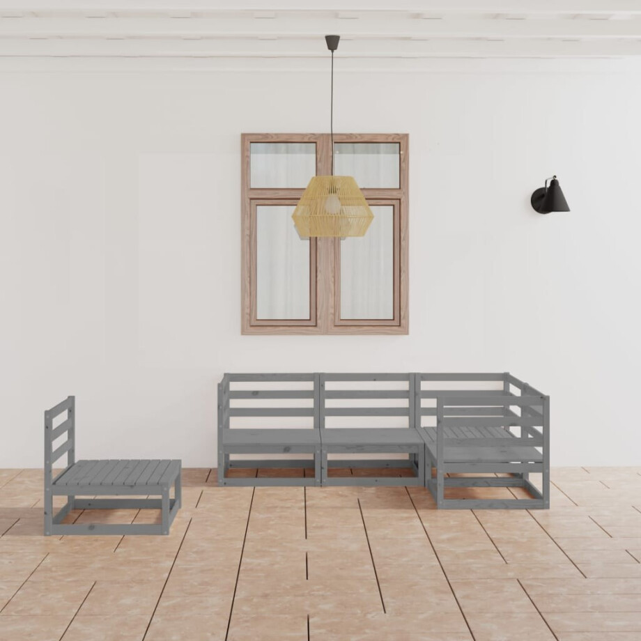 vidaXL 5-delige Loungeset massief grenenhout grijs vidaXL 5-delige Loungeset massief grenenhout grijs afbeelding 1