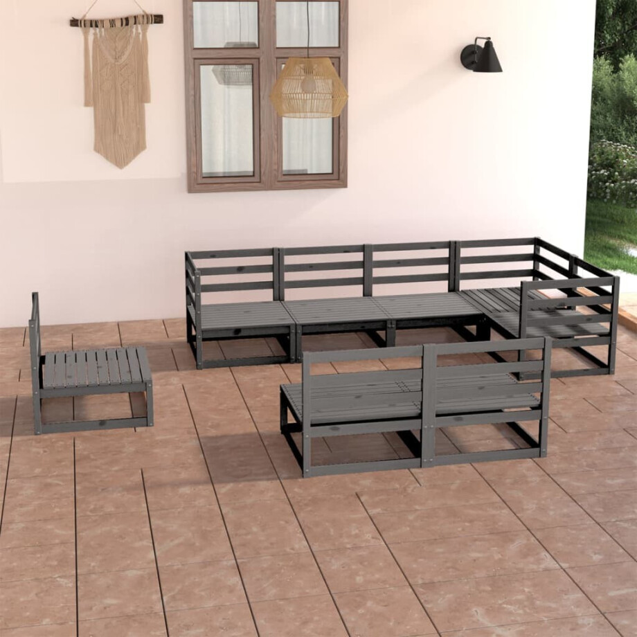vidaXL 8-delige Loungeset massief grenenhout grijs afbeelding 1