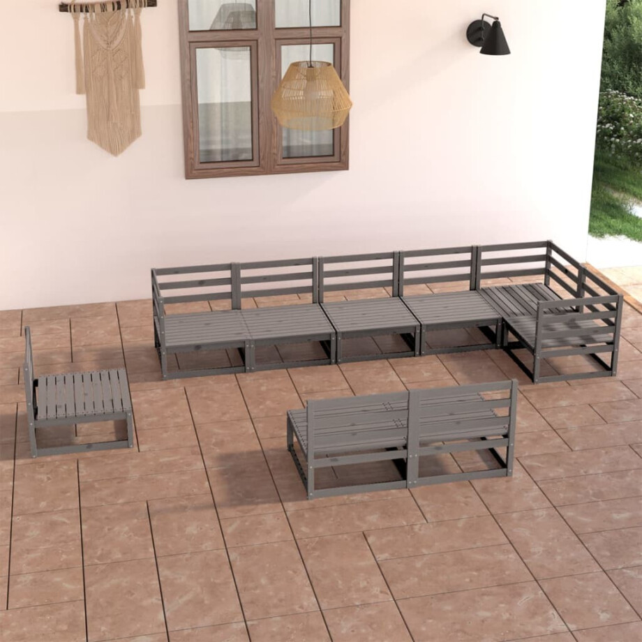 vidaXL 9-delige Loungeset massief grenenhout grijs afbeelding 1