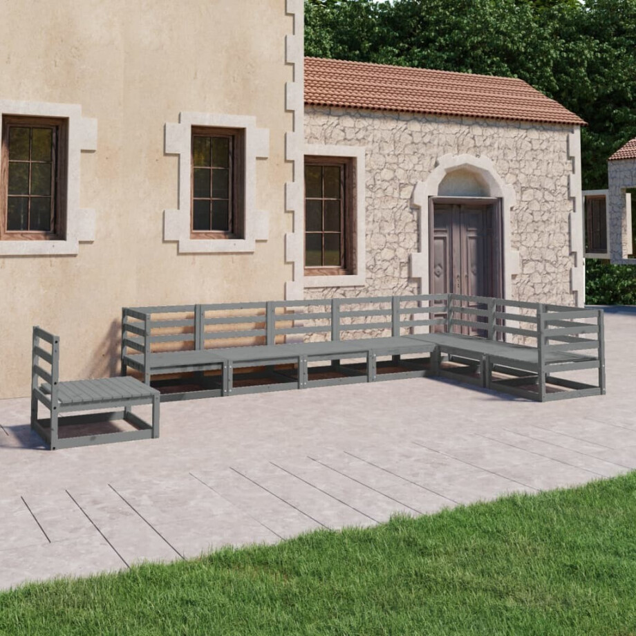 vidaXL 8-delige Loungeset massief grenenhout grijs afbeelding 1