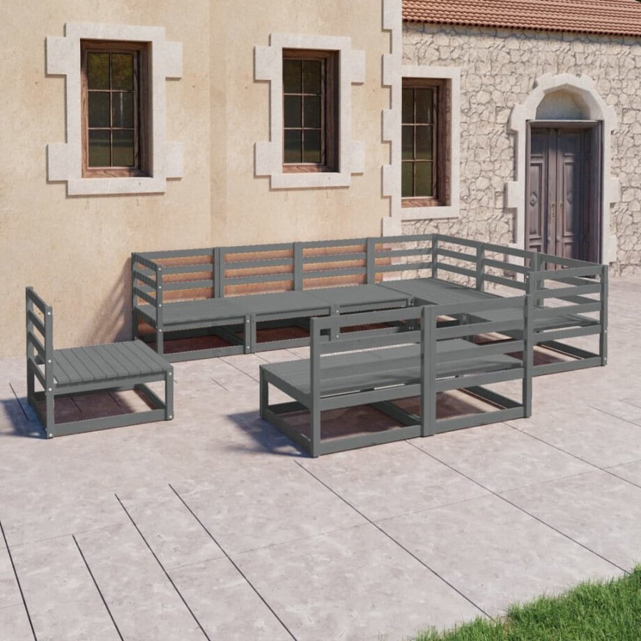 vidaXL 9-delige Loungeset massief grenenhout grijs afbeelding 1
