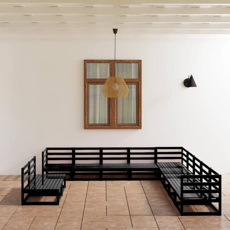 vidaXL 11-delige Loungeset massief grenenhout zwart afbeelding 1