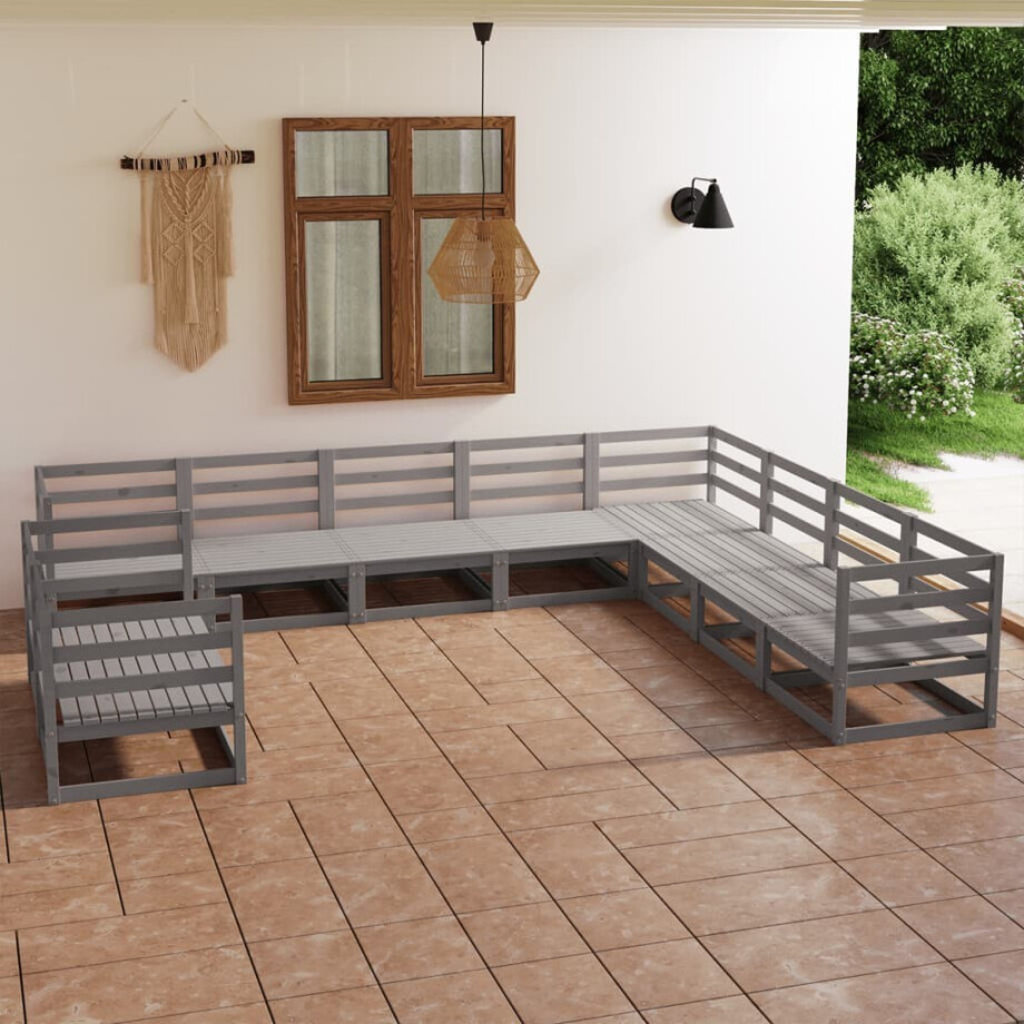 vidaXL 10-delige Loungeset massief grenenhout grijs afbeelding 1