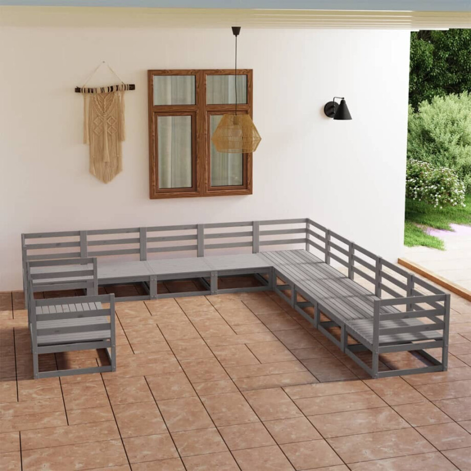 vidaXL 11-delige Loungeset massief grenenhout grijs afbeelding 1