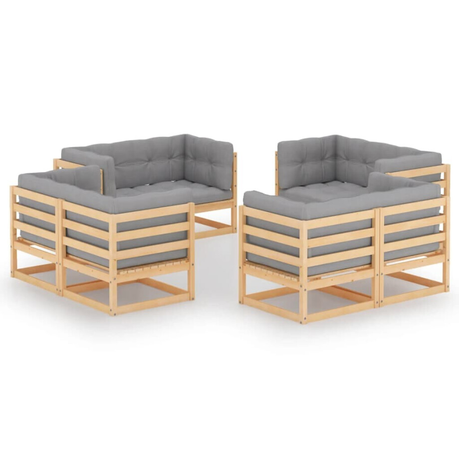 vidaXL 8-delige Loungeset met kussens massief grenenhout afbeelding 1