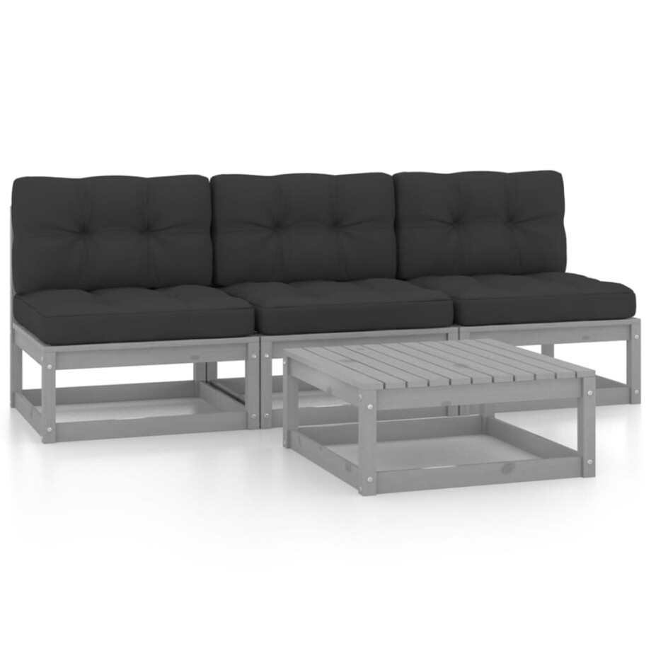 vidaXL 4-delige Loungeset met kussens massief grenenhout afbeelding 1
