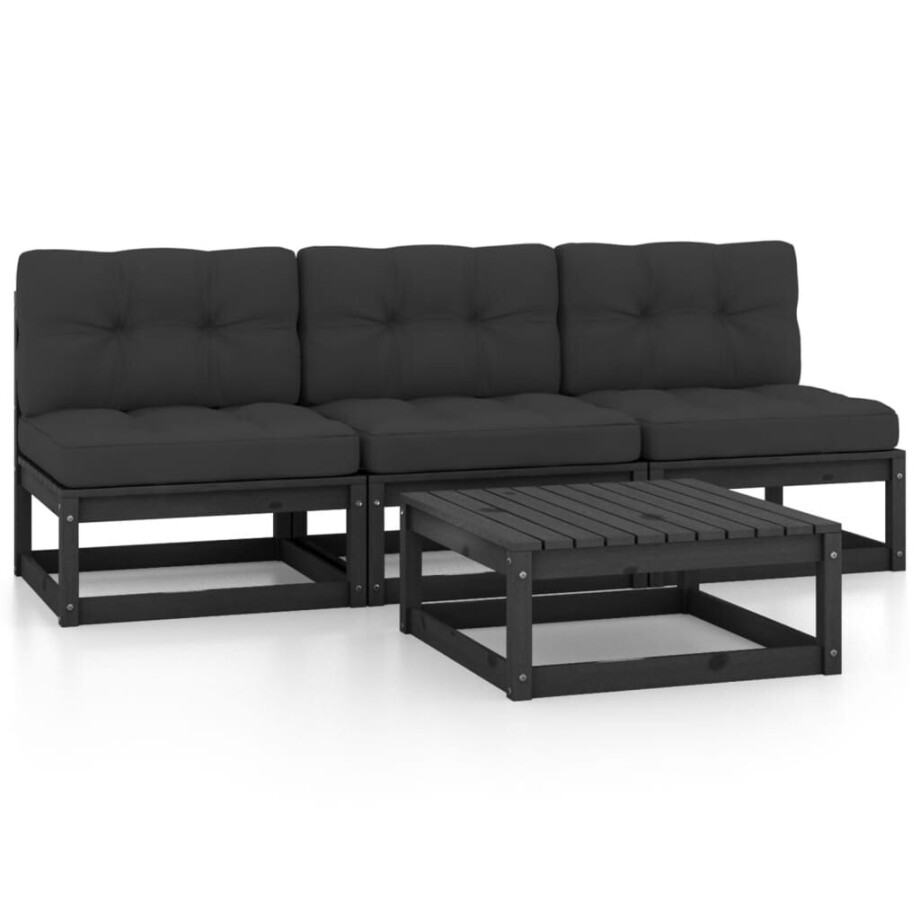 vidaXL 4-delige Loungeset met kussens massief grenenhout afbeelding 1