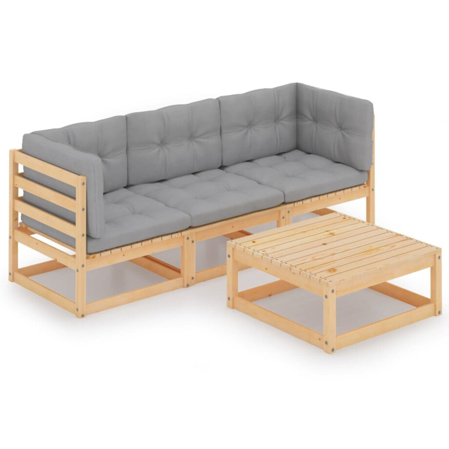 vidaXL 4-delige Loungeset met kussens massief grenenhout afbeelding 1