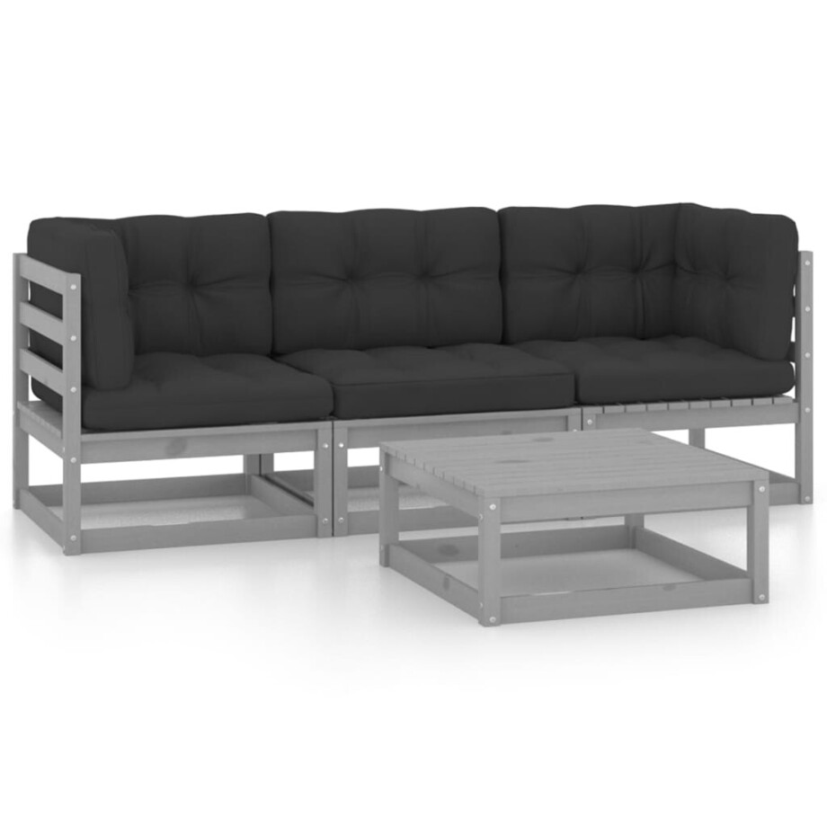 vidaXL 4-delige Loungeset met kussens massief grenenhout afbeelding 1
