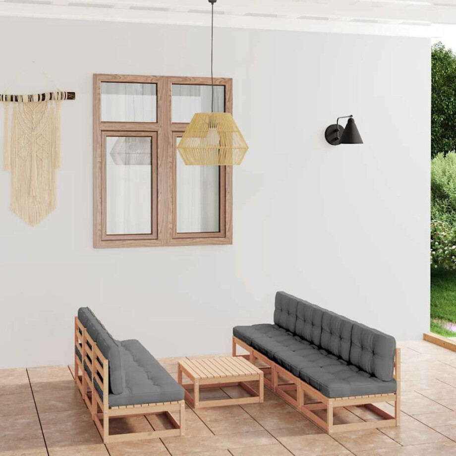 vidaXL 8-delige Loungeset met kussens massief grenenhout vidaXL 8-delige Loungeset met kussens massief grenenhout afbeelding 1