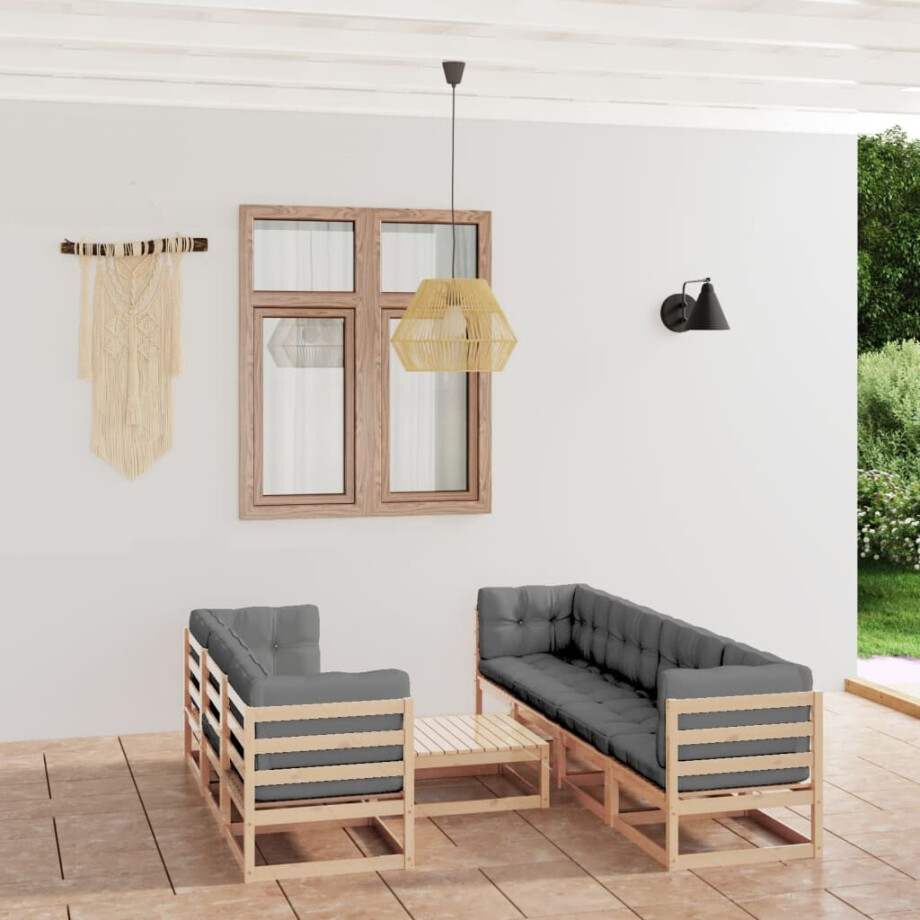 vidaXL 8-delige Loungeset met kussens massief grenenhout afbeelding 1