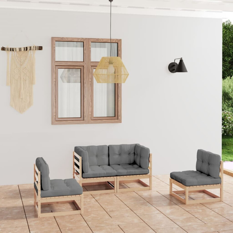vidaXL 4-delige Loungeset met kussens massief grenenhout afbeelding 1