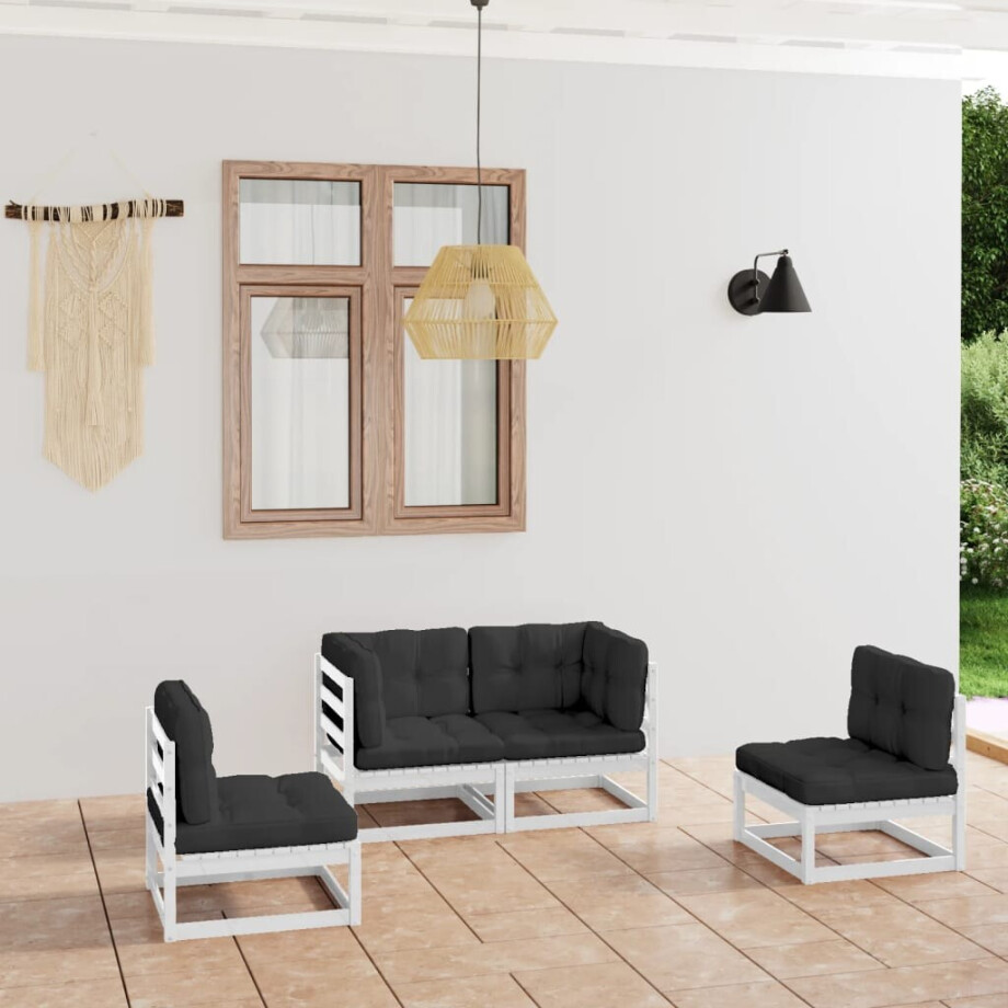 vidaXL 4-delige Loungeset met kussens massief grenenhout afbeelding 1