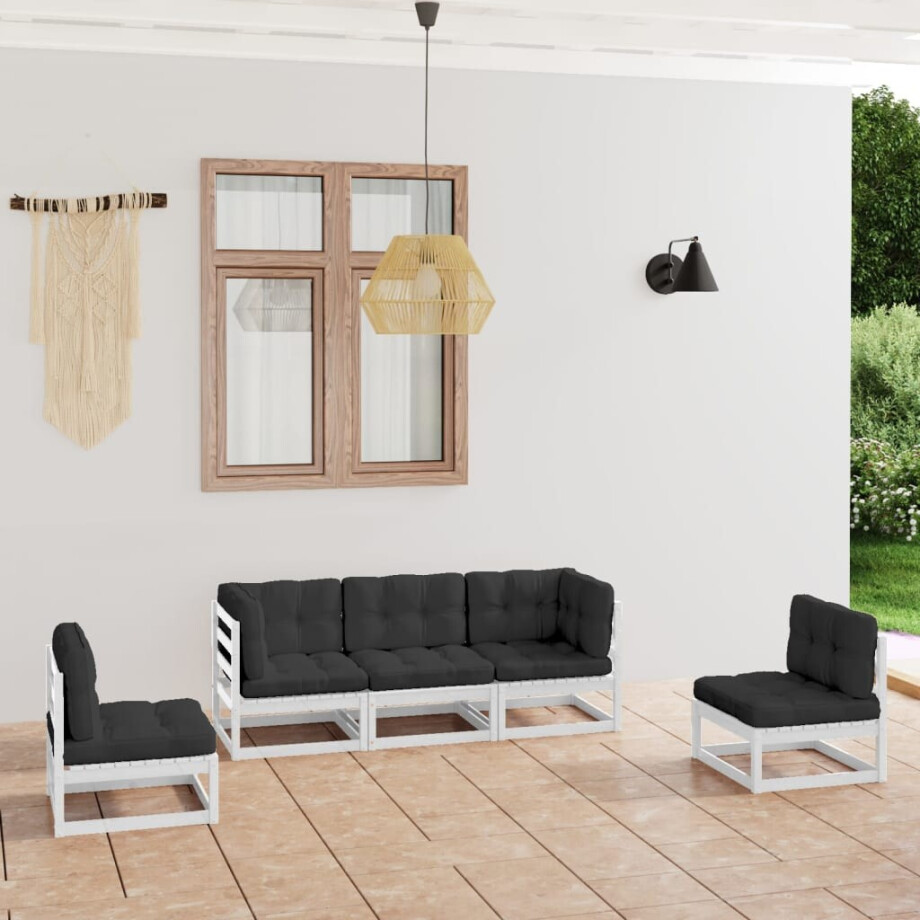 vidaXL 5-delige Loungeset met kussens massief grenenhout afbeelding 1