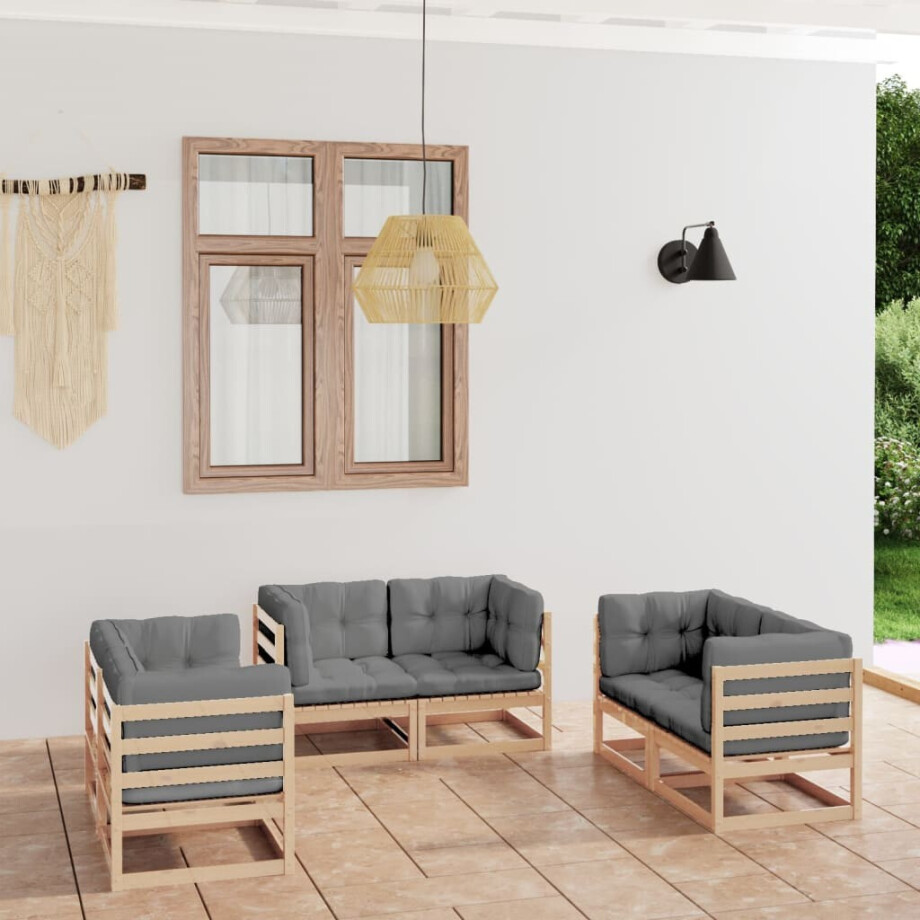 vidaXL 6-delige Loungeset met kussens massief grenenhout vidaXL 6-delige Loungeset met kussens massief grenenhout afbeelding 1