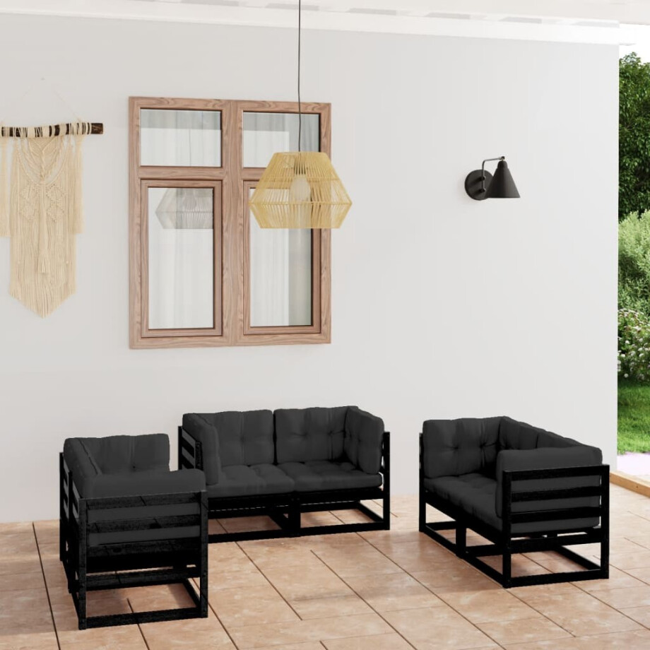 vidaXL 6-delige Loungeset met kussens massief grenenhout vidaXL 6-delige Loungeset met kussens massief grenenhout afbeelding 1