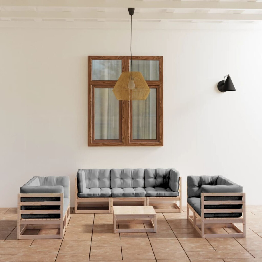 vidaXL 8-delige Loungeset met kussens massief grenenhout vidaXL 8-delige Loungeset met kussens massief grenenhout afbeelding 1
