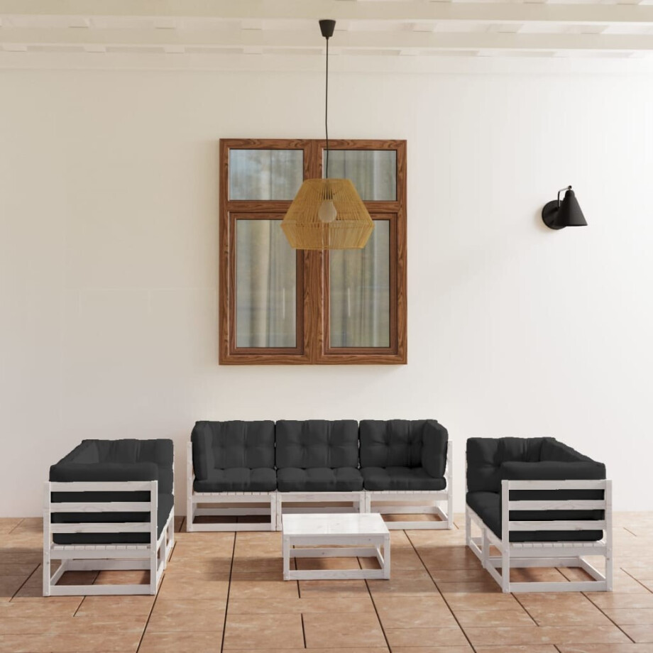vidaXL 8-delige Loungeset met kussens massief grenenhout vidaXL 8-delige Loungeset met kussens massief grenenhout afbeelding 1
