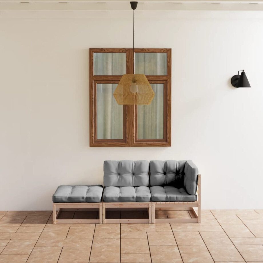 vidaXL 3-delige Loungeset met kussens massief grenenhout vidaXL 3-delige Loungeset met kussens massief grenenhout afbeelding 1